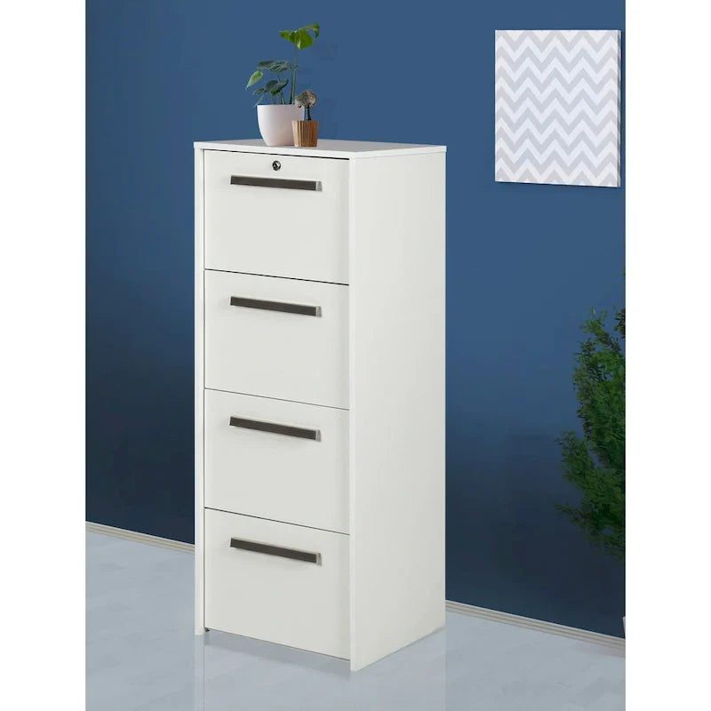 Classeur latéral vertical 4 tiroirs Saint Birch Miami contemporain, blanc effet grain de bois