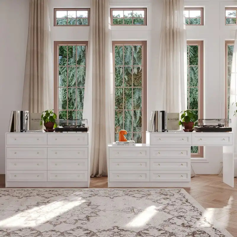 Commode et coiffeuse blanche solution de rangement polyvalente bureau cristal