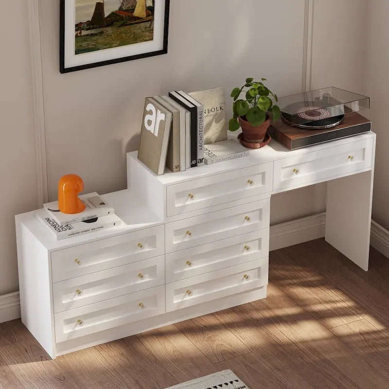 Commode et coiffeuse blanche solution de rangement polyvalente bureau cristal