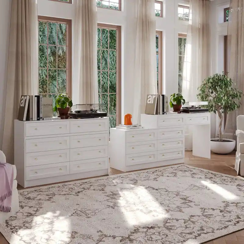 Commode et coiffeuse blanche solution de rangement polyvalente bureau cristal