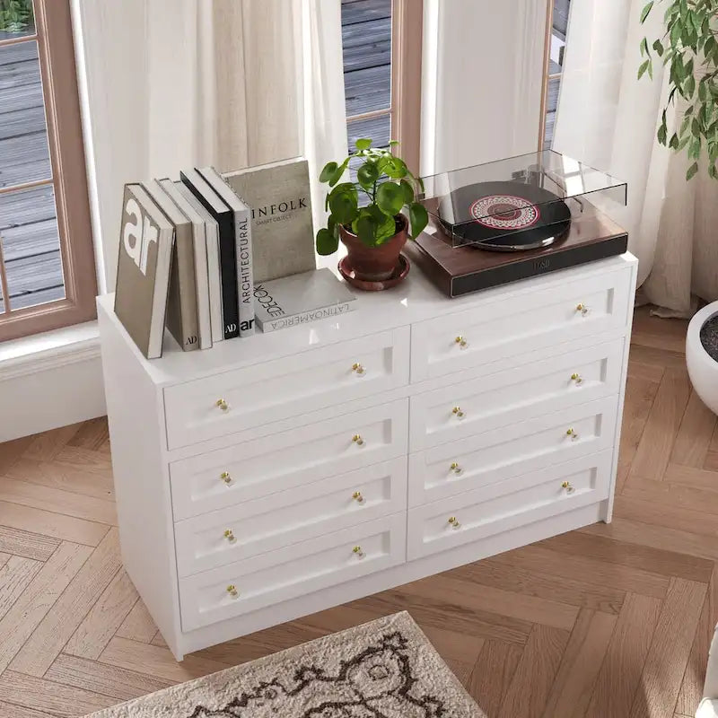 Commode et coiffeuse blanche solution de rangement polyvalente bureau cristal