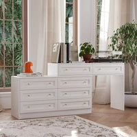 Commode et coiffeuse blanche solution de rangement polyvalente bureau cristal