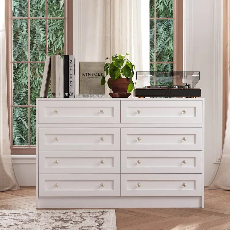 Commode et coiffeuse blanche solution de rangement polyvalente bureau cristal