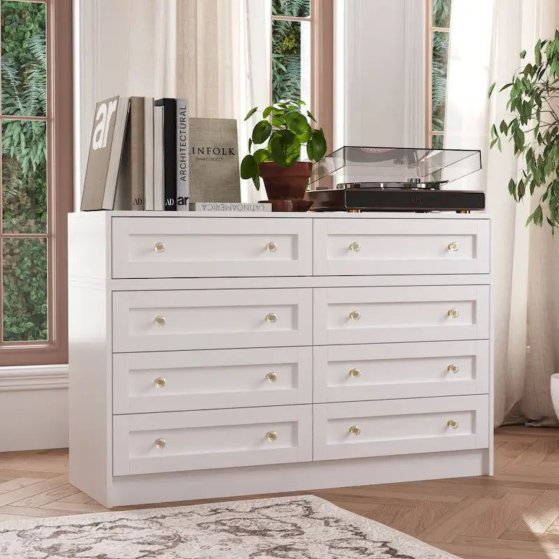 Commode et coiffeuse blanche solution de rangement polyvalente bureau cristal
