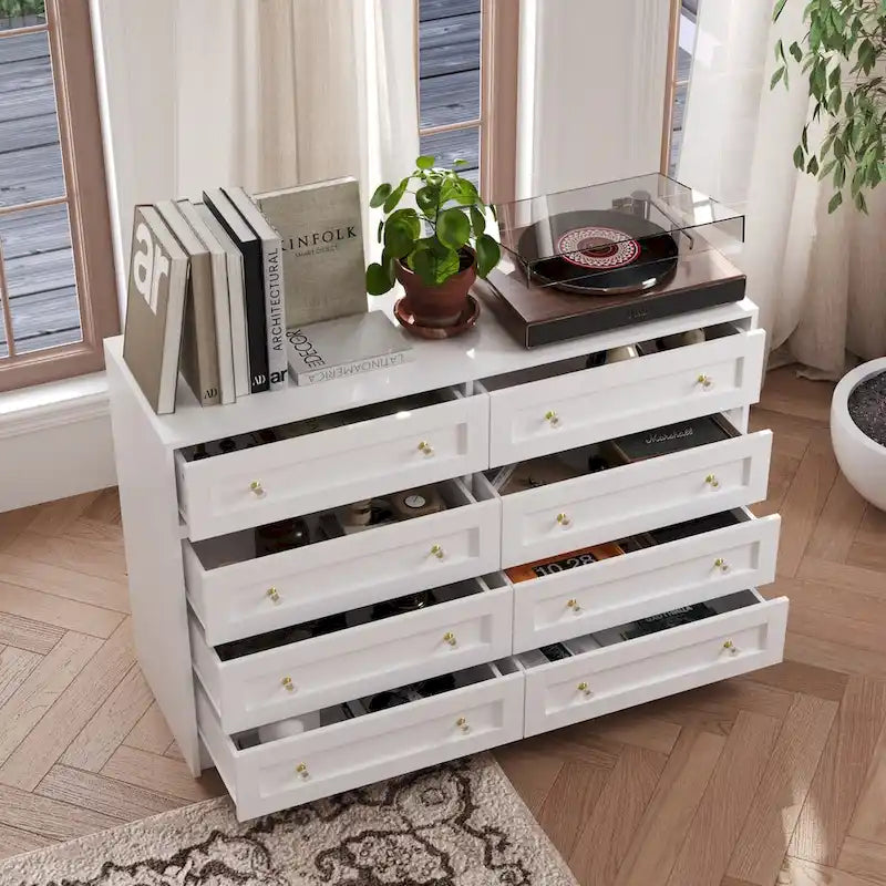 Commode et coiffeuse blanche solution de rangement polyvalente bureau cristal