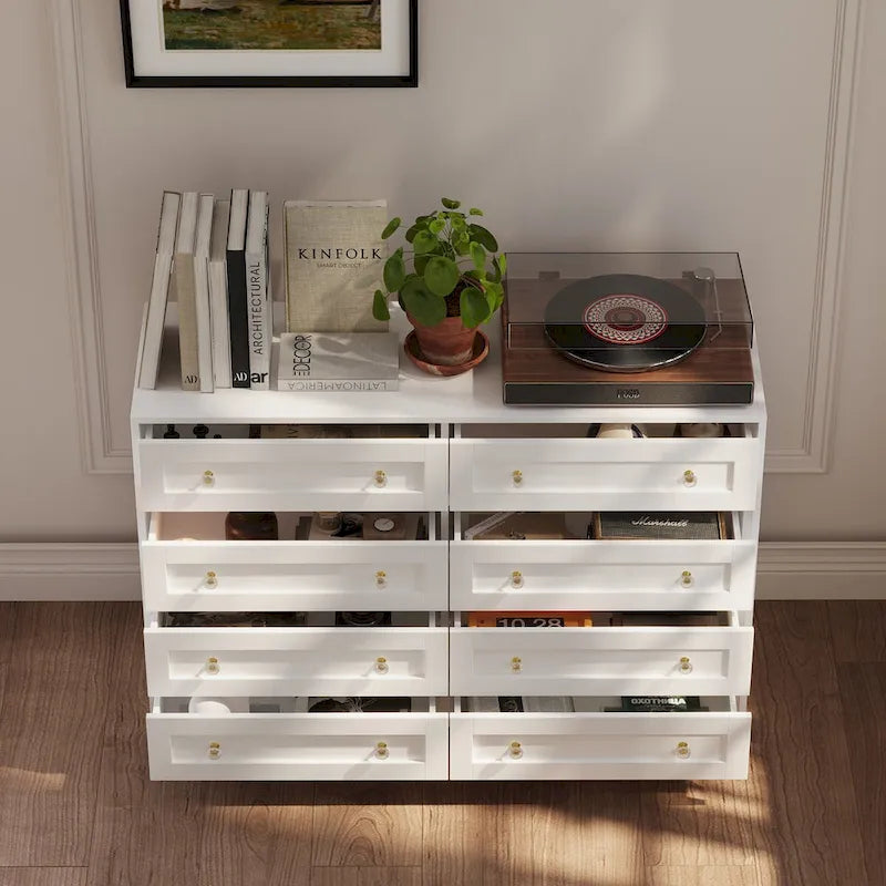 Commode et coiffeuse blanche solution de rangement polyvalente bureau cristal