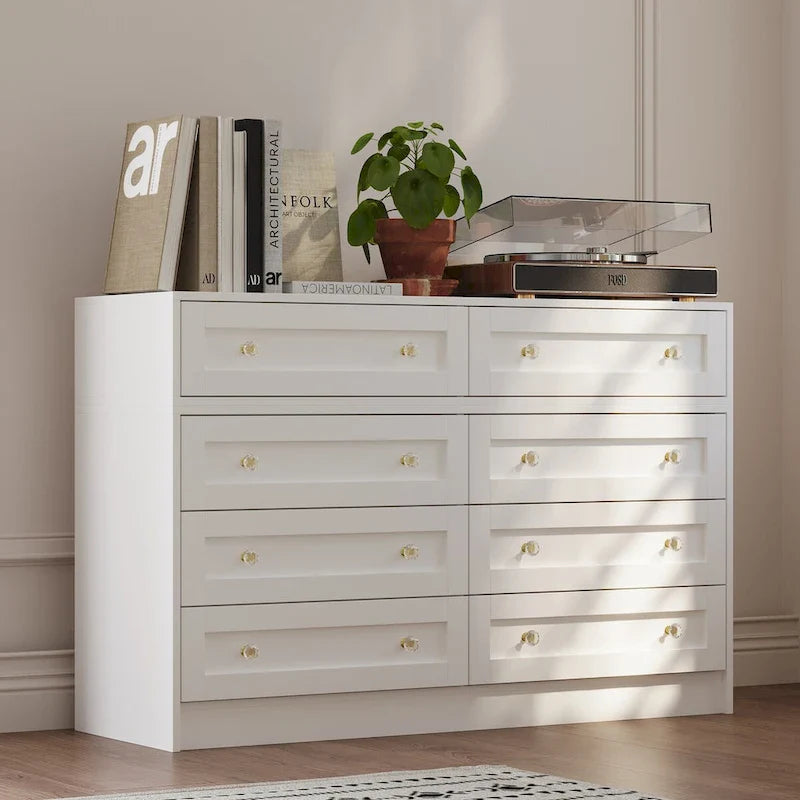 Commode et coiffeuse blanche solution de rangement polyvalente bureau cristal