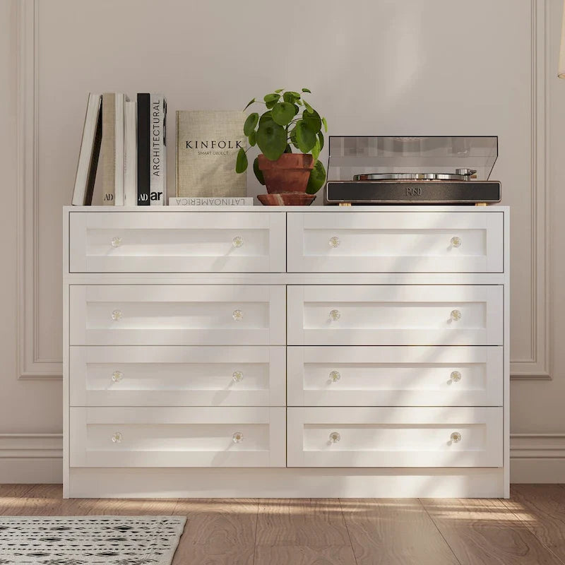 Commode et coiffeuse blanche solution de rangement polyvalente bureau cristal
