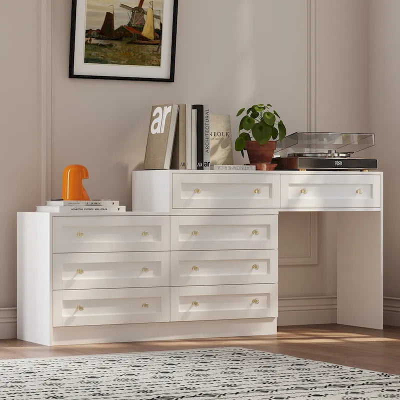 Commode et coiffeuse blanche solution de rangement polyvalente bureau cristal