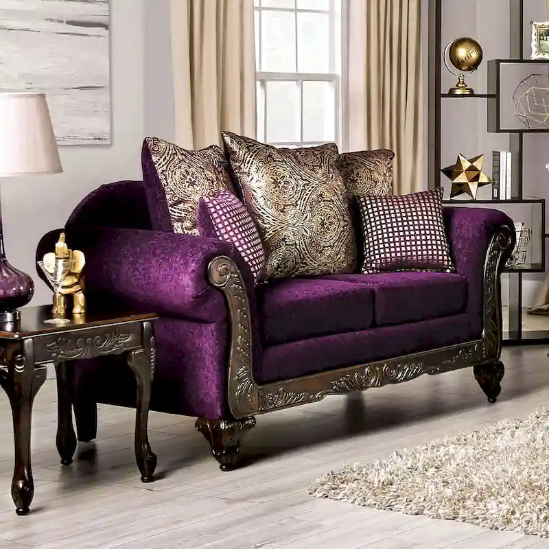 Grendel Causeuse traditionnelle violette en chenille à accoudoirs roulés par Furniture of America