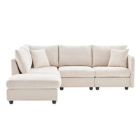 Canapé sectionnel moderne en forme de L à rayures verticales, 2 coussins, ottoman, combinaisons variées, beige
