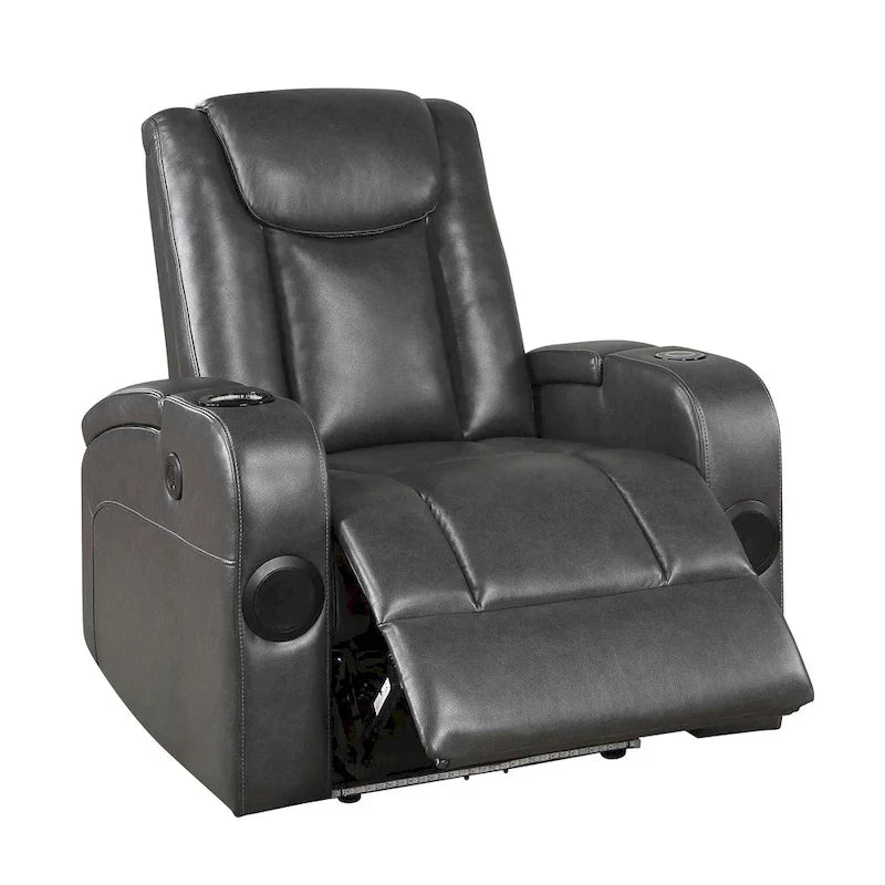 Emily Fauteuil inclinable électrique 38 pouces, porte-gobelet rafraîchissant, LED, similicuir PU gris