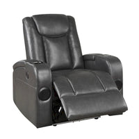 Emily Fauteuil inclinable électrique 38 pouces, porte-gobelet rafraîchissant, LED, similicuir PU gris