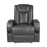 Emily Fauteuil inclinable électrique 38 pouces, porte-gobelet rafraîchissant, LED, similicuir PU gris