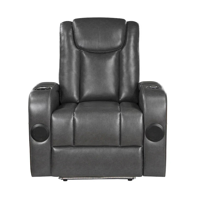 Emily Fauteuil inclinable électrique 38 pouces, porte-gobelet rafraîchissant, LED, similicuir PU gris