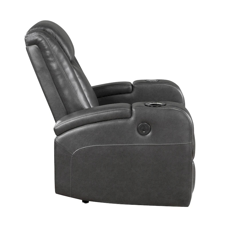 Emily Fauteuil inclinable électrique 38 pouces, porte-gobelet rafraîchissant, LED, similicuir PU gris