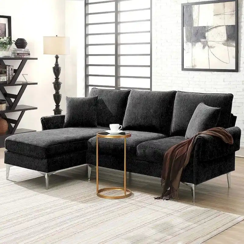 Canapé Sectionnel Convertible Forme L, Canapé en Chenille avec Méridienne Réversible pour Salon, Appartement