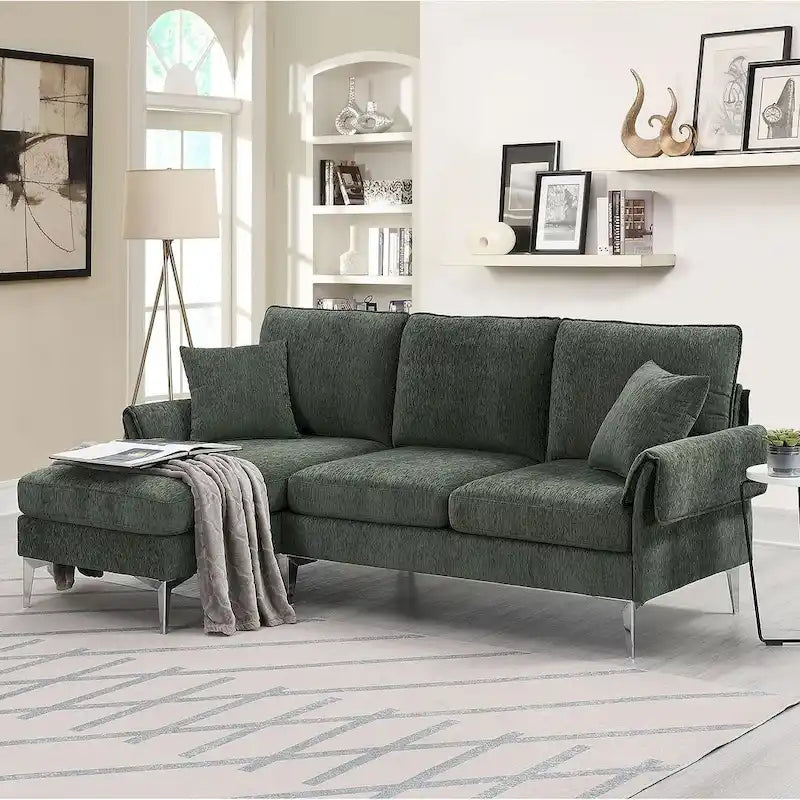 Canapé Sectionnel Convertible Forme L, Canapé en Chenille avec Méridienne Réversible pour Salon, Appartement