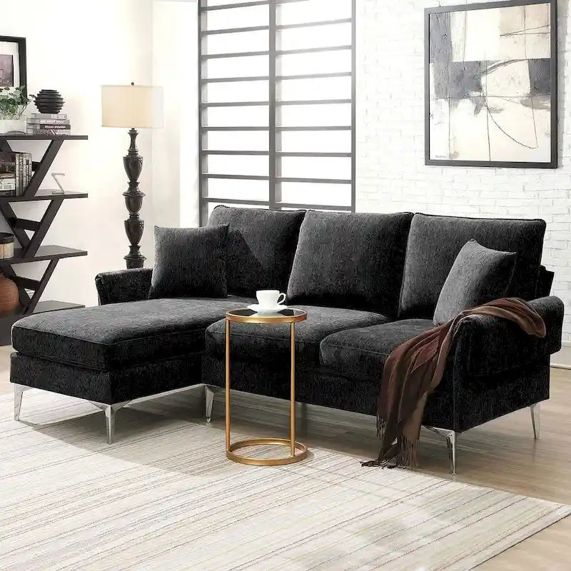 Canapé Sectionnel Convertible Forme L, Canapé en Chenille avec Méridienne Réversible pour Salon, Appartement
