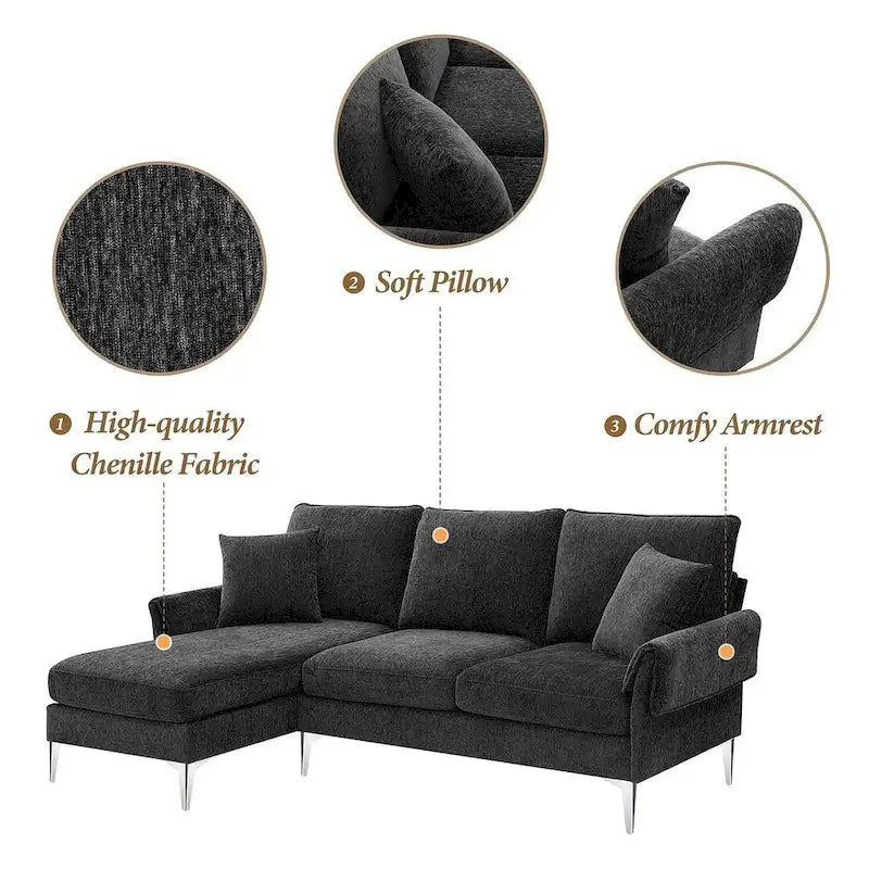 Canapé Sectionnel Convertible Forme L, Canapé en Chenille avec Méridienne Réversible pour Salon, Appartement