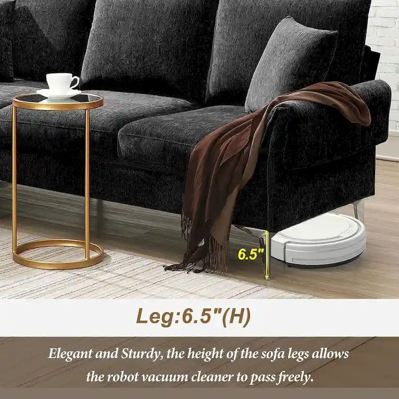 Canapé Sectionnel Convertible Forme L, Canapé en Chenille avec Méridienne Réversible pour Salon, Appartement