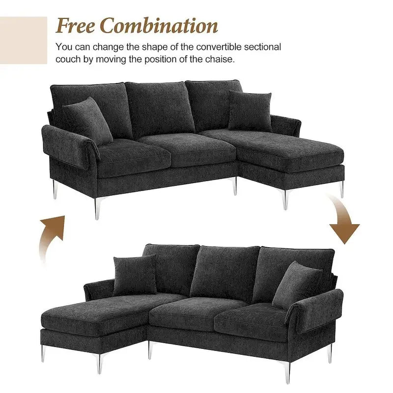 Canapé Sectionnel Convertible Forme L, Canapé en Chenille avec Méridienne Réversible pour Salon, Appartement
