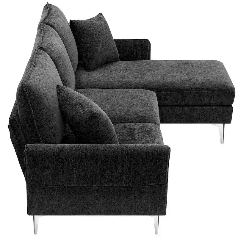 Canapé Sectionnel Convertible Forme L, Canapé en Chenille avec Méridienne Réversible pour Salon, Appartement