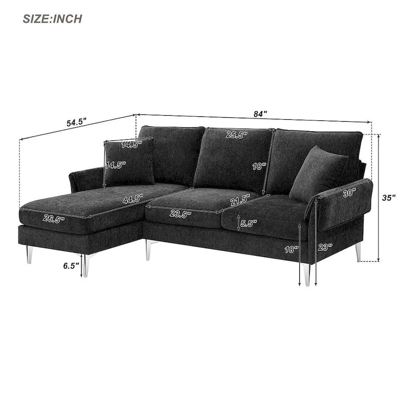Canapé Sectionnel Convertible Forme L, Canapé en Chenille avec Méridienne Réversible pour Salon, Appartement