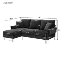 Canapé Sectionnel Convertible Forme L, Canapé en Chenille avec Méridienne Réversible pour Salon, Appartement