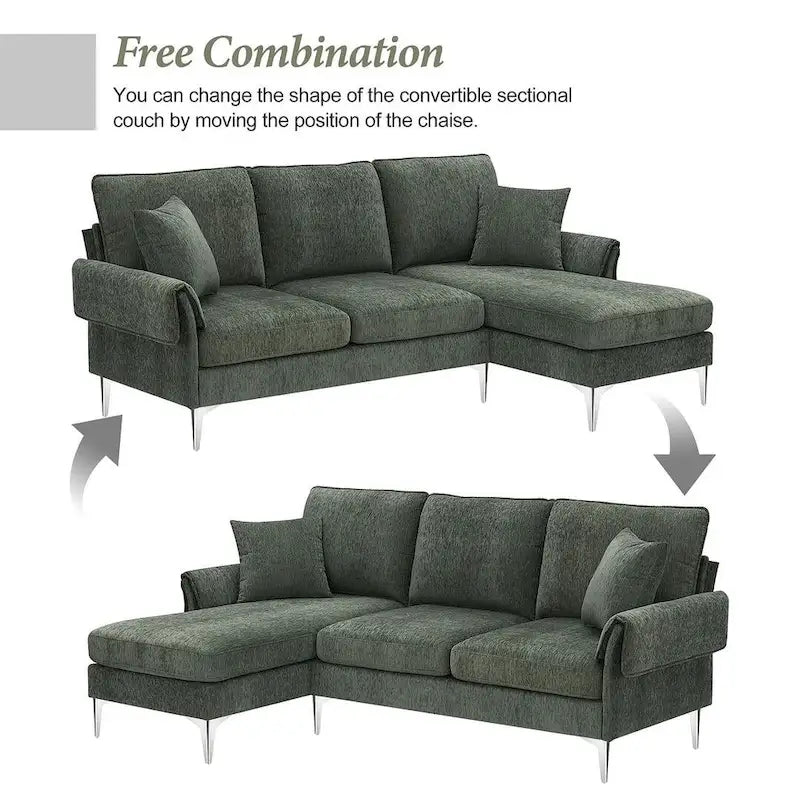Canapé Sectionnel Convertible Forme L, Canapé en Chenille avec Méridienne Réversible pour Salon, Appartement