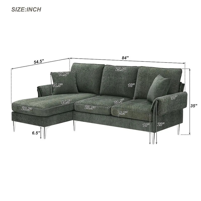 Canapé Sectionnel Convertible Forme L, Canapé en Chenille avec Méridienne Réversible pour Salon, Appartement