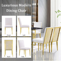 Chaises de salle à manger luxueuses en bouclette blanche avec pieds en métal doré poli