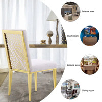 Chaises de salle à manger luxueuses en bouclette blanche avec pieds en métal doré poli