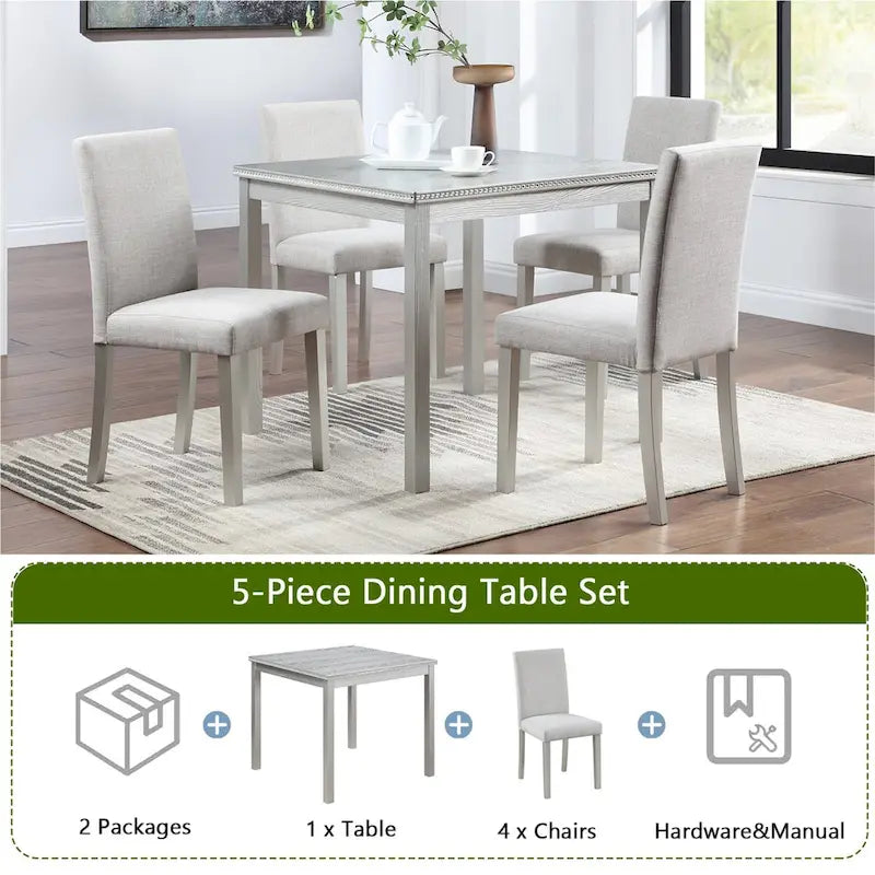 Ensemble de table de salle à manger carrée en bois, table de cuisine pour petit espace, table à manger 4 personnes