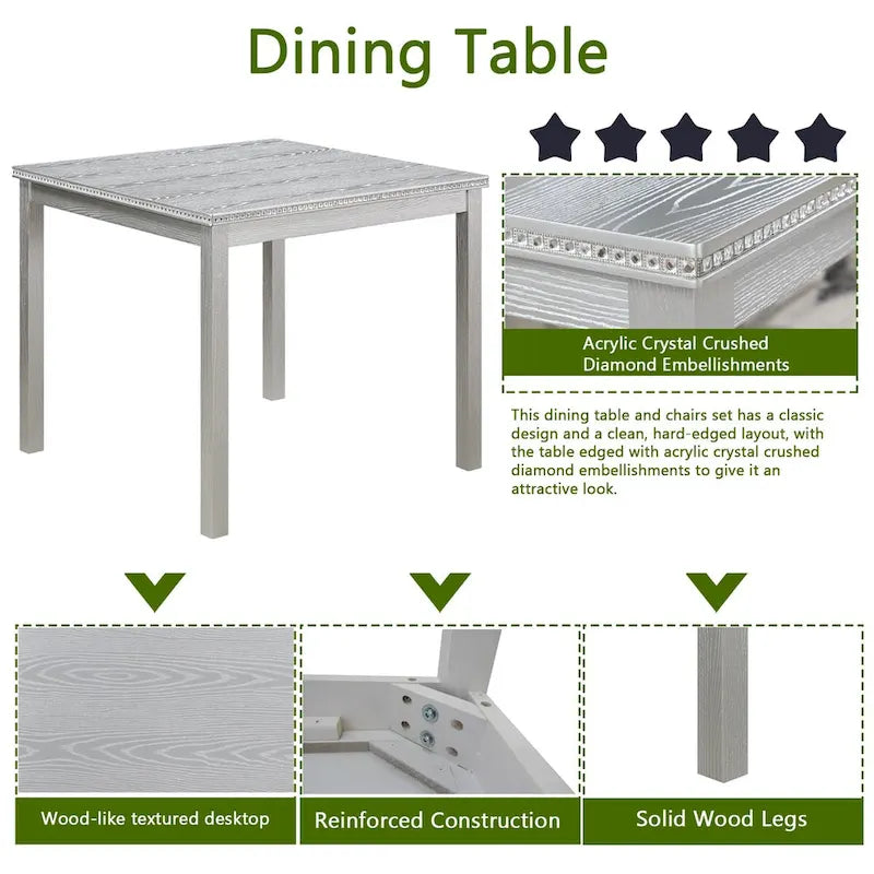 Ensemble de table de salle à manger carrée en bois, table de cuisine pour petit espace, table à manger 4 personnes