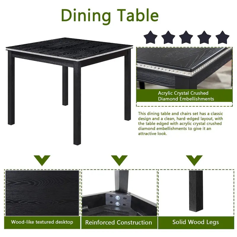 Ensemble de table de salle à manger carrée en bois, table de cuisine pour petit espace, table à manger 4 personnes