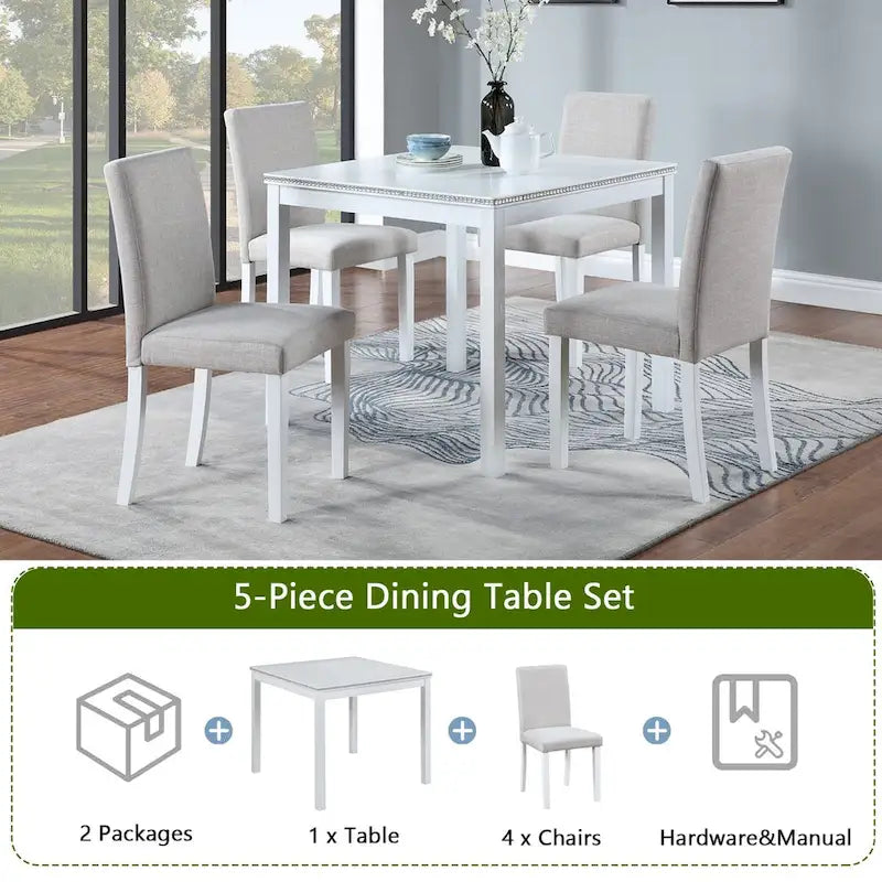 Ensemble de table de salle à manger carrée en bois, table de cuisine pour petit espace, table à manger 4 personnes