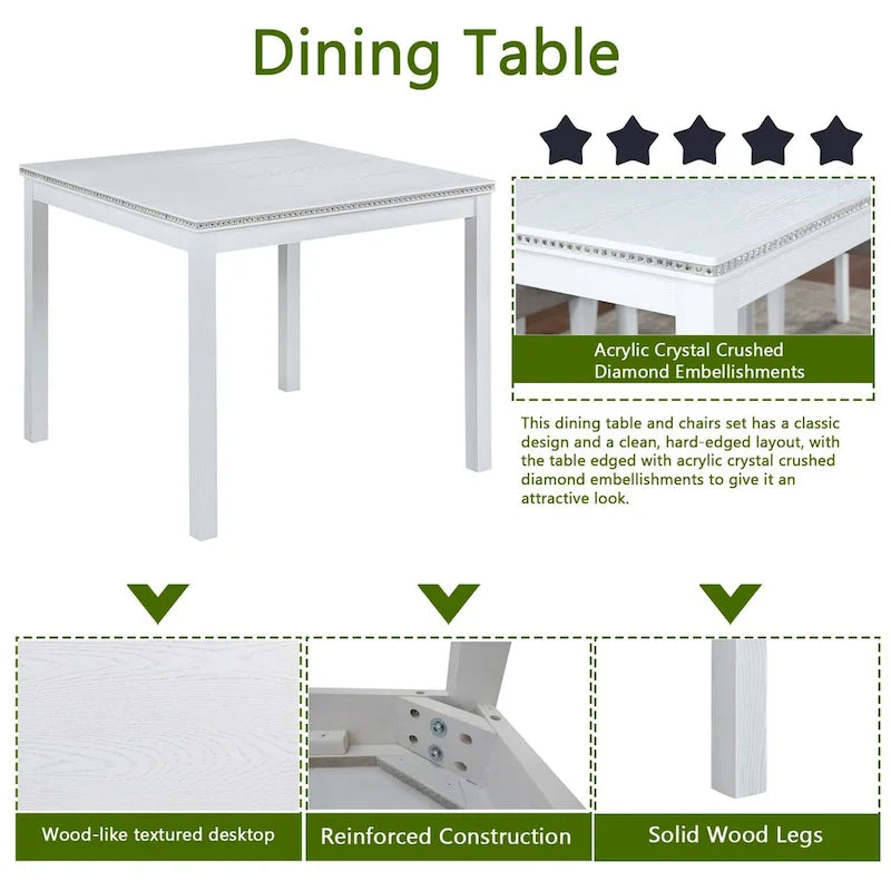 Ensemble de table de salle à manger carrée en bois, table de cuisine pour petit espace, table à manger 4 personnes