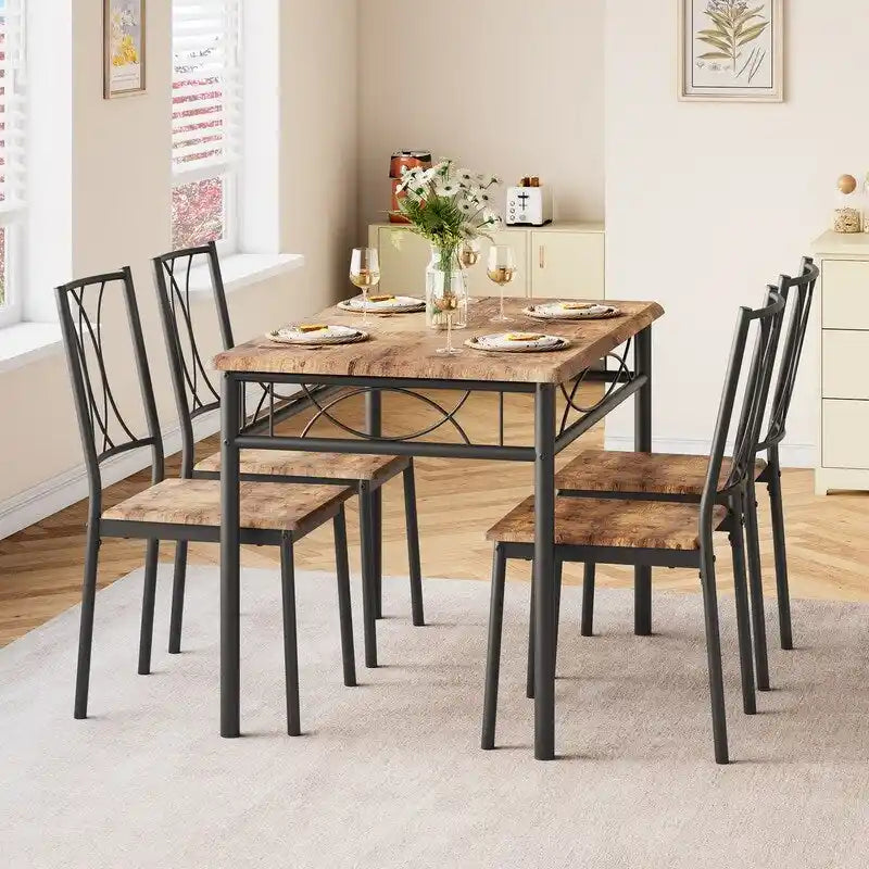 Ensemble de table à manger pour 4, table de cuisine avec 2 bancs rembourrés