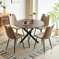 Ensemble de salle à manger 1+4,5 pièces, table à manger à pied métallique de 42,1 po style Mid-century pour 4-6 personnes avec plateau en MDF, table de salle à manger sur pied.