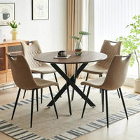 Ensemble de salle à manger 1+4,5 pièces, table à manger à pied métallique de 42,1 po style Mid-century pour 4-6 personnes avec plateau en MDF, table de salle à manger sur pied.