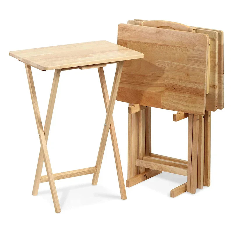 PJ Wood tables plateaux TV pliantes avec support de rangement compact, espresso, ensemble de 5 pieces - 36,38