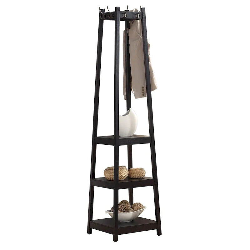 Porte-manteau en bois avec étagères de rangement à 3 niveaux