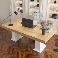 Table de conférence en bois avec base blanche table de réunion bureau informatique