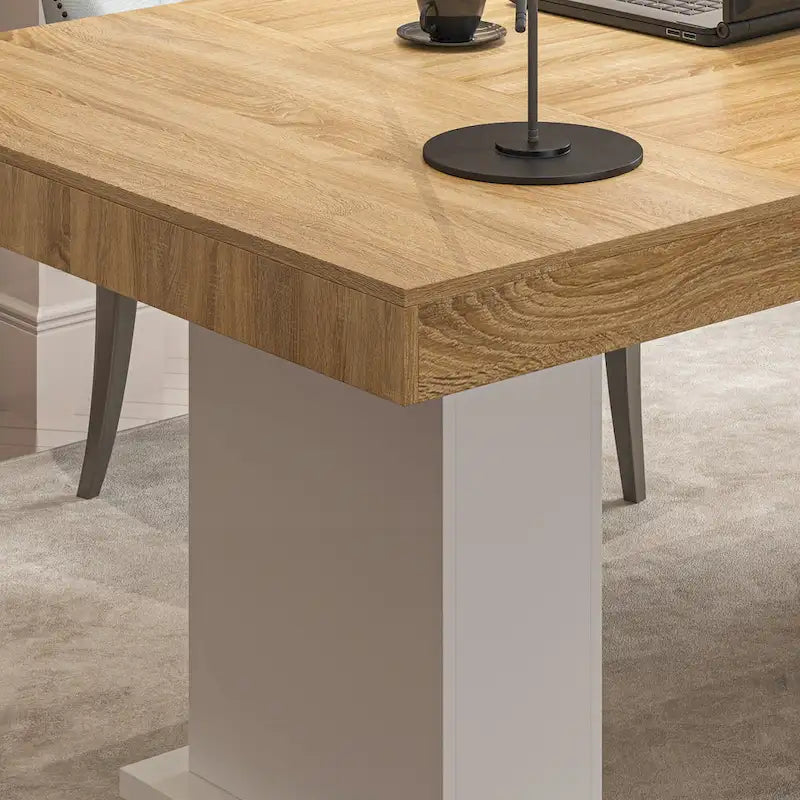 Table de conférence en bois avec base blanche table de réunion bureau informatique