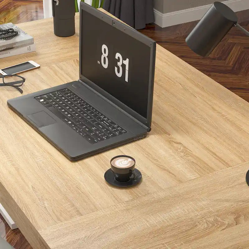 Table de conférence en bois avec base blanche table de réunion bureau informatique