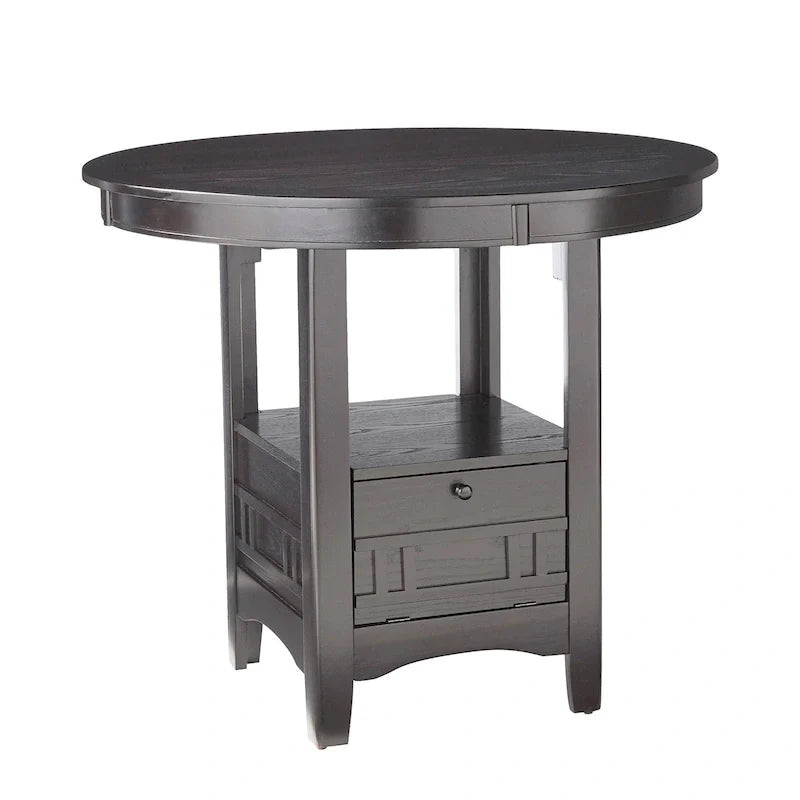 Table à manger ronde en bois avec espace de rangement, gris