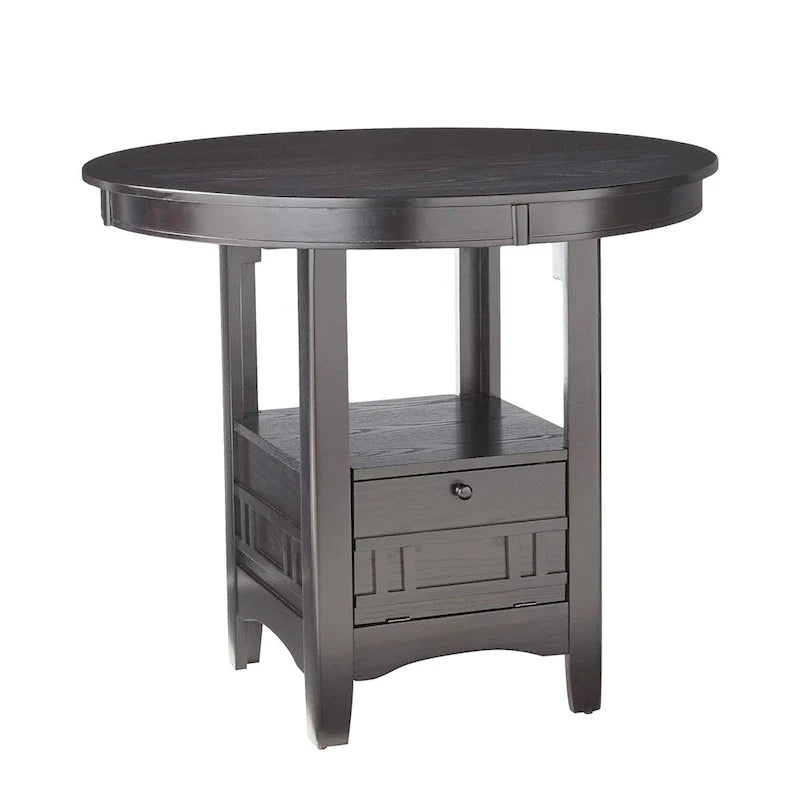 Table à manger ronde en bois avec espace de rangement, gris