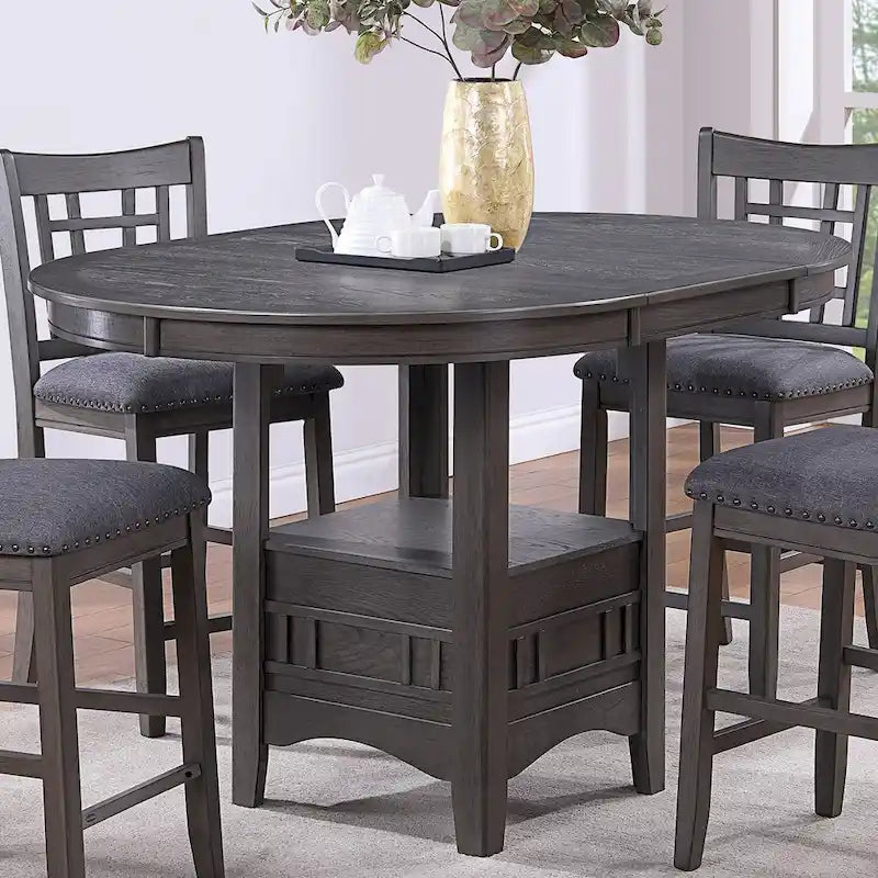 Table à manger ronde en bois avec espace de rangement, gris
