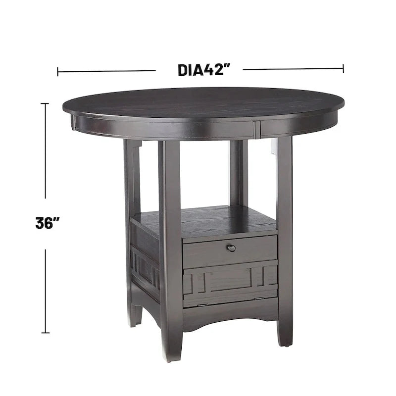 Table à manger ronde en bois avec espace de rangement, gris